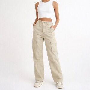 Lioness Beige High Rise Cargo Pants Utility Style Size Small
